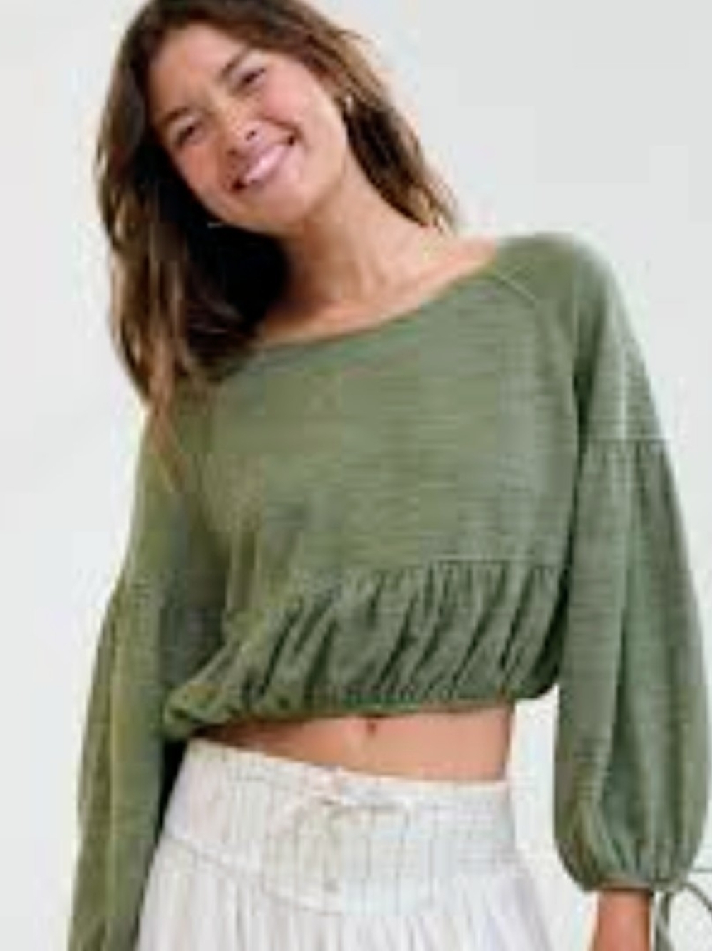 Aerie Endless Summer Cropped Olive Green Sweatshirt